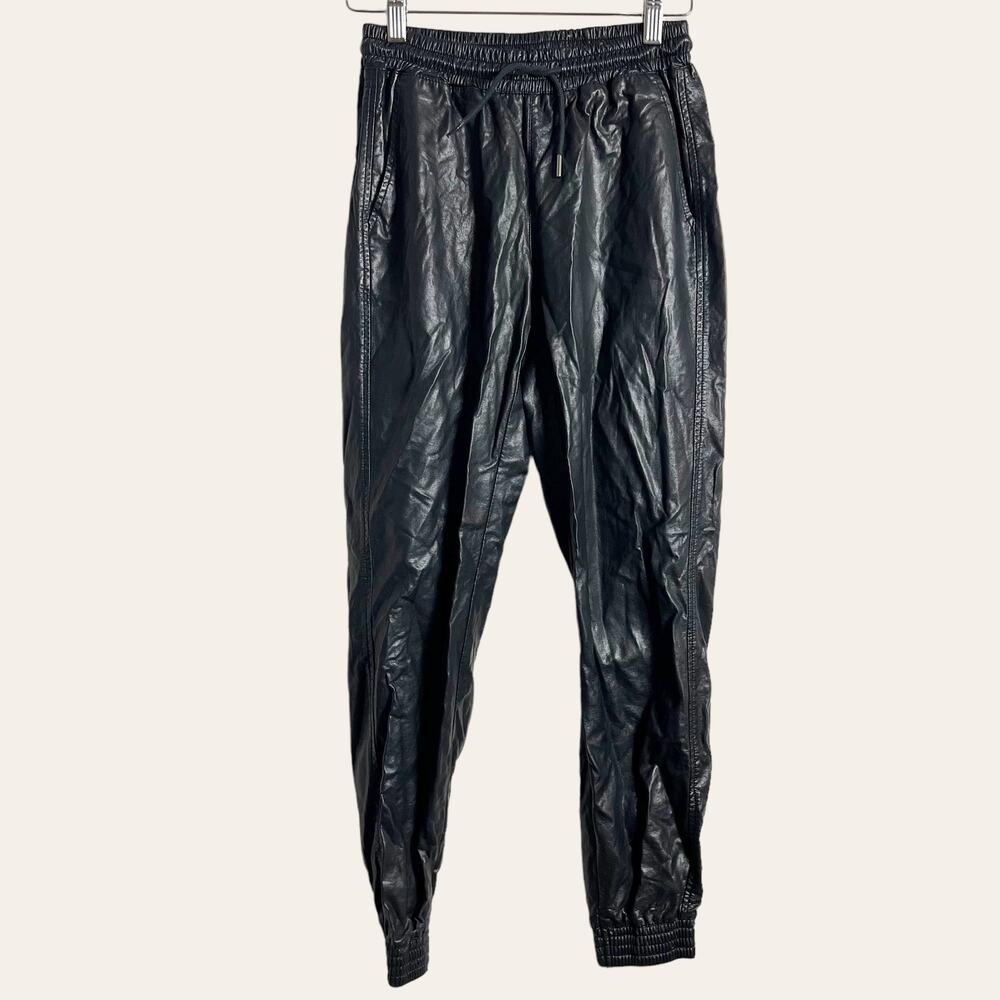 Zara Black Faux Leather Drawstring Jogger Pants Size XS